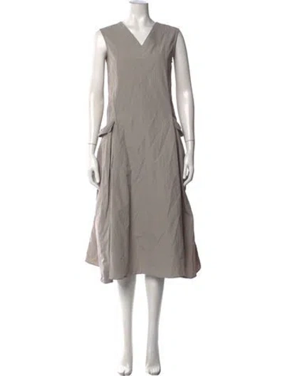 Pre-owned S Max Mara V-neck Midi Length Dress In Grey