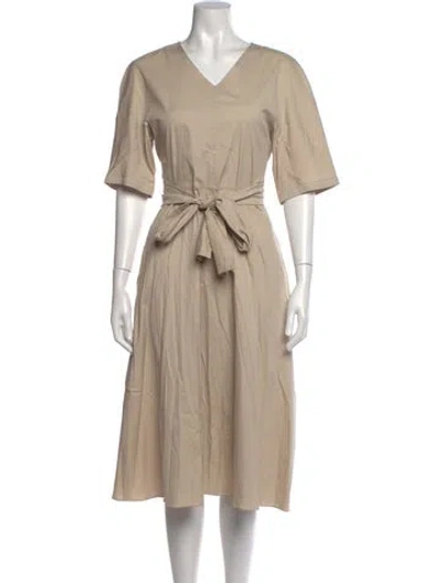 Pre-owned 's Max Mara V-neck Midi Length Dress In Neutrals