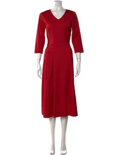 Pre-owned S Max Mara V-neck Midi Length Dress In Red