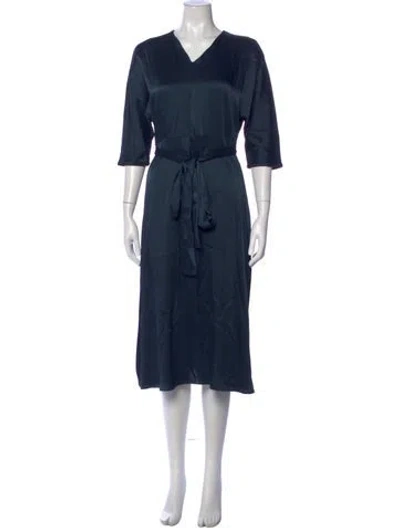 Pre-owned S Max Mara V-neck Midi Length Dress W/ Tags In Blue