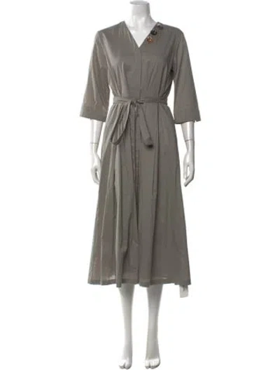 Pre-owned 's Max Mara V-neck Midi Length Dress W/ Tags In Grey