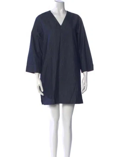 Pre-owned S Max Mara V-neck Mini Dress In Blue