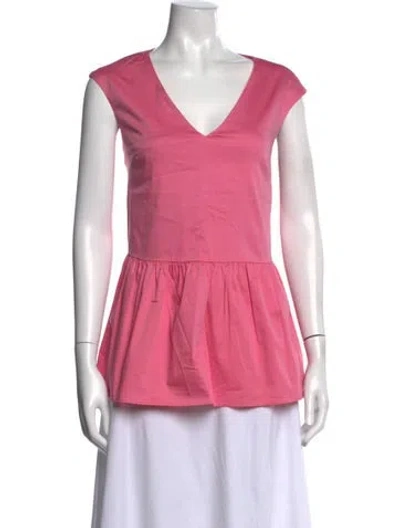 Pre-owned S Max Mara V-neck Short Sleeve Top In Pink