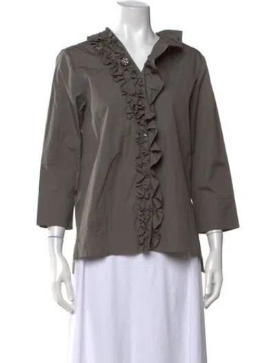 Pre-owned S Max Mara V-neck Three-quarter Sleeve Blouse In Grey