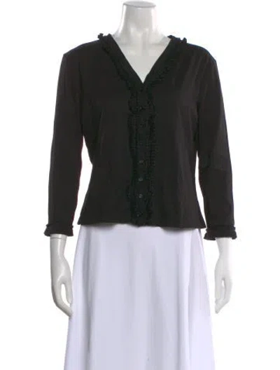Pre-owned S Max Mara V-neck Three-quarter Sleeve Button-up Top In Black