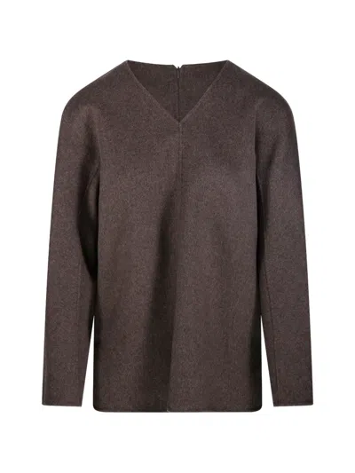's Max Mara V-neck Wool Blouse In Brown