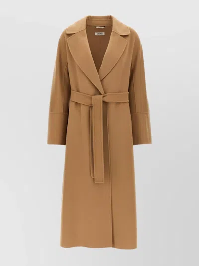 's Max Mara Waist Belt Long Coat With Lapels Pockets In Brown