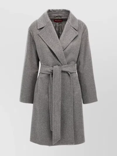 S Max Mara Waist Belt Long Sleeve Lapel Pocket Coat In Gray