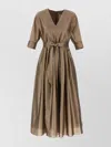 S Max Mara Waist Belt Midi Pleated V-neck Dress