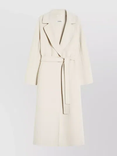 S Max Mara Waist Belted Lapel Coat In White