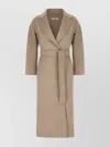 S Max Mara Waist Belted Lapel Collar Long Coat In Brown