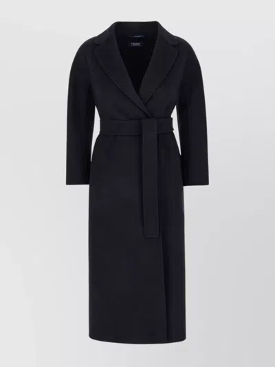 S Max Mara Waist Belted Lapel Collar Long Length In Black