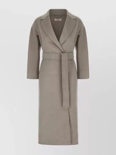 's Max Mara Waist Belted Long Lapel Collar Coat In Gray