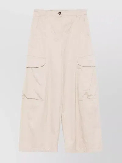 S Max Mara Wide-leg Cargo Trousers With Multiple Pockets In Beige