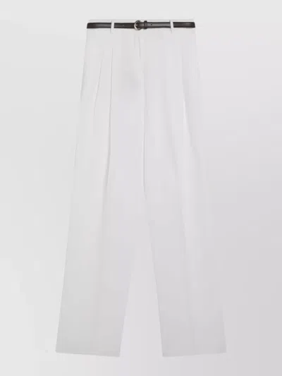 S Max Mara Wide Leg Pleated Pants Belt Loops In White