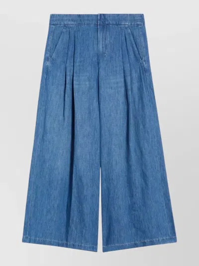 S Max Mara Wide Leg Trousers Pleated Front Belt Loops In Blue