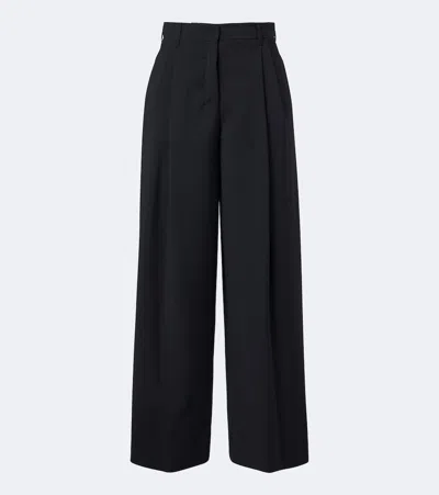 S Max Mara Wide-leg Pleated Virgin Wool Pants In Black