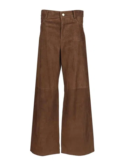 S Max Mara Wide-leg Suede Trousers In Brown