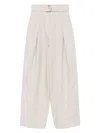 's Max Mara Linen High Waist Pleated Trousers With Belt In Beige