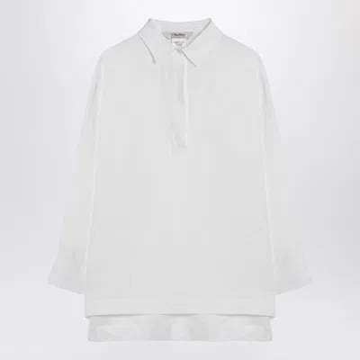 S Max Mara White Polo Shirt In Linen Canvas