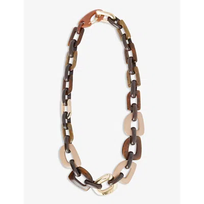 's Max Mara S Max Mara Womens Striped Brown Chunky-link Metallic Resin And Metal Necklace