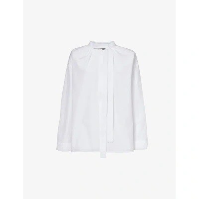 's Max Mara S Max Mara Womens White Filippa Tie-neck Cotton-poplin Shirt