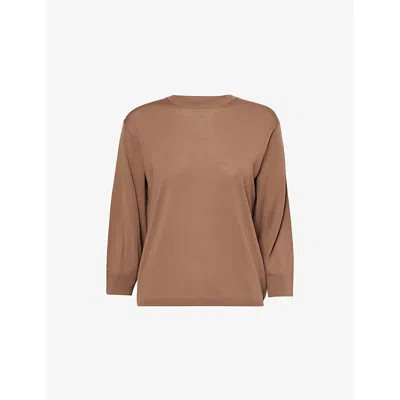 's Max Mara Womens Camel Amico Three-quarter-sleeves Wool Jumper In Brown
