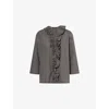 S Max Mara Womens Medium Grey Kristin Ruffled Cotton-poplin Blouse In Brown