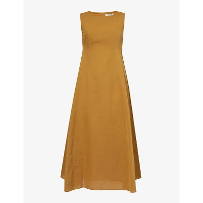 's Max Mara S Max Mara Womens Mustard Amelie Relaxed-fit Cotton And Linen-blend Midi Dress