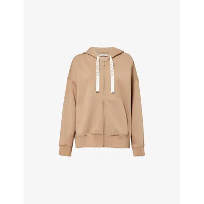 's Max Mara Womens S Max Mara Jour Logo-drawstring Cotton-blend Hoody In Camel