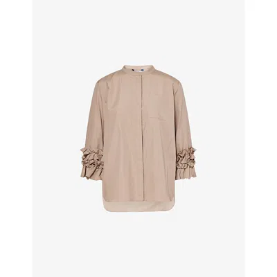 's Max Mara Womens Favola Ruffled-cuffs Cotton-poplin Shirt Turtledove In Brown