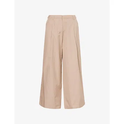 S Max Mara Womens Nora Pleated Cotton-poplin Trousers Turtledove In Brown
