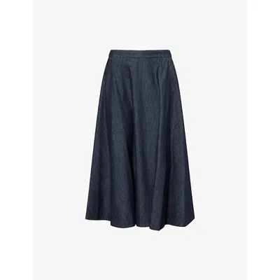 's Max Mara Womens Cecile Flared Denim-blend Midi Skirt Ultramarine In Blue