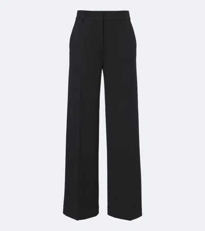 S Max Mara Wool And Cotton-blend Jersey Wide-leg Pants In Black