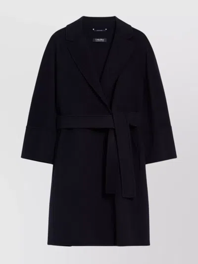 S Max Mara Long Jacket Belted Waist Lapel Collar In Black