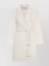 S Max Mara Wool Belted Single Breasted Coat In White