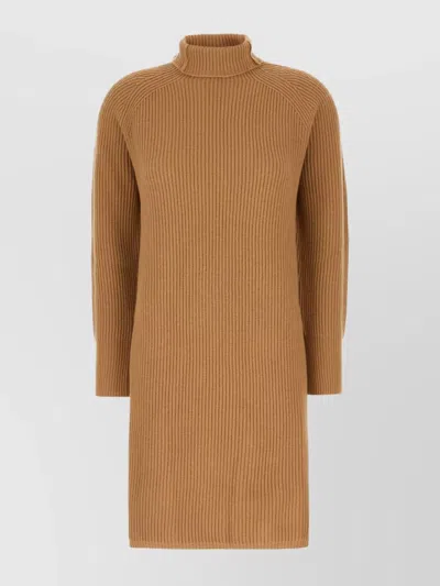 S Max Mara Wool Blend Sweater Dress With High Neckline In Brown