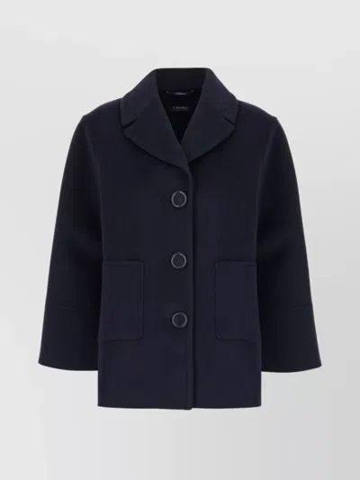 's Max Mara Wool Coat With Front Pockets And Notched Lapels In Blue