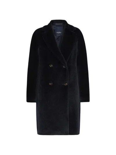 S Max Mara Wool Double-breasted Coat In Blue