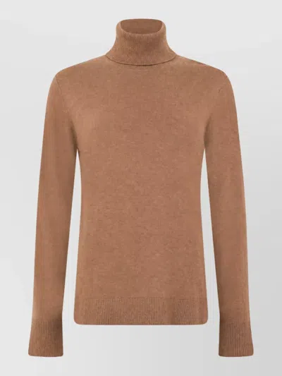 S Max Mara Wool High-neck Long-sleeve Fitted Sweater In Brown