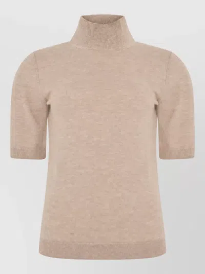 S Max Mara Wool High-neck Short-sleeve Sweater In Neutral