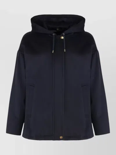 S Max Mara Wool Hooded Coat Relaxed Fit In Blue