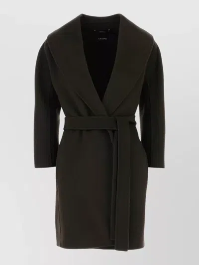 S Max Mara Wool Messi Coat Three Quarter Sleeves Belt In Black