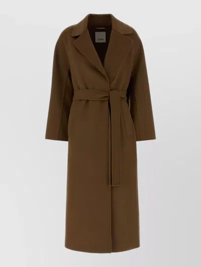 S Max Mara Wool Penelope Coat Belted Waist Long In Brown