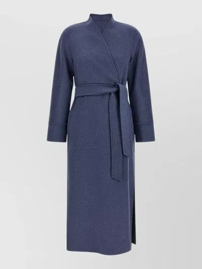 S Max Mara Wool Reversible Belted Coat In Blue