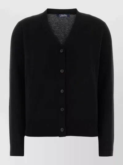 S Max Mara Wool Ribes Cardigan V Neck Long Sleeves In Black