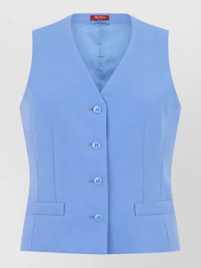 S Max Mara Wool V-neck Sleeveless Cardigan In Blue