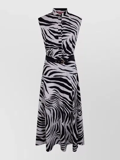 S Max Mara Zebra Print Cap Sleeve Belted Midi Dress In Multi