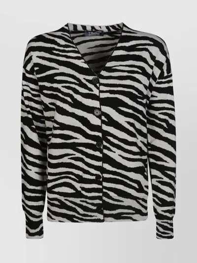's Max Mara Zebra Print V-neck Cardigan In Black
