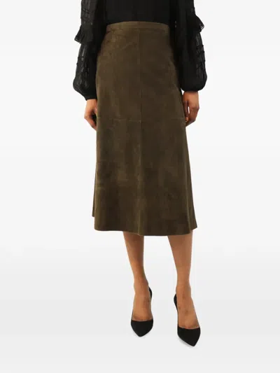 Pre-owned 's Max Mara Zip-up Midi Skirt In Green